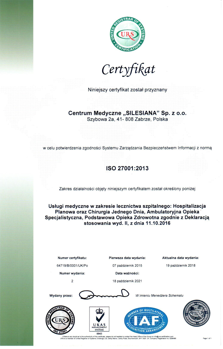 Zdjęcie certyfikatu ISO 27001