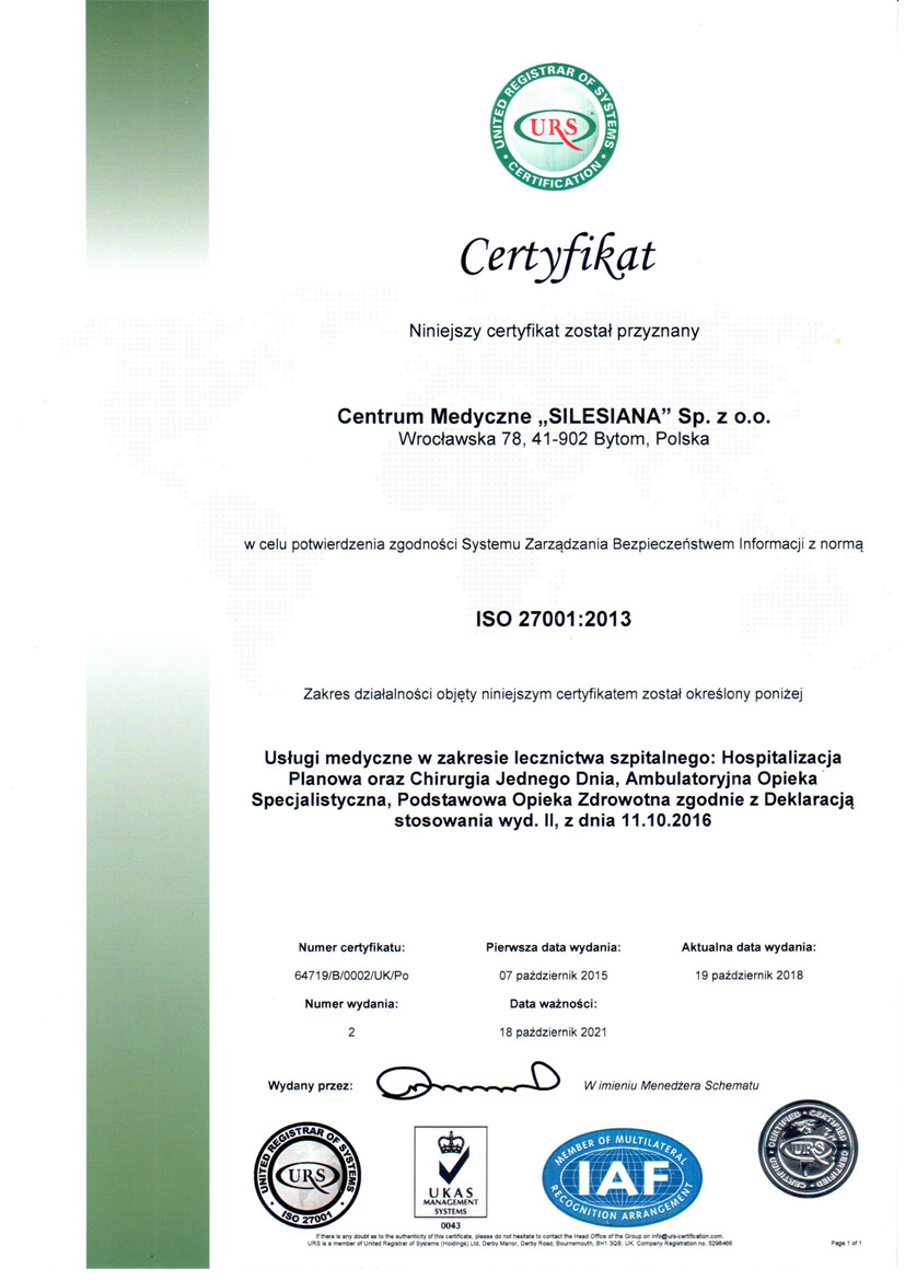 Zdjęcie certyfikatu ISO 27001